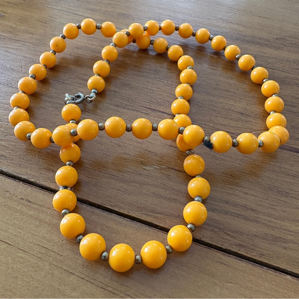 Vintage Orange Lucite Bead Necklace – Mid-Century Style